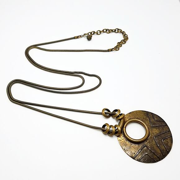 Vintage Signed Modernist Pendant Necklace, Mixed Metals, 1980s - Picture 6 of 10